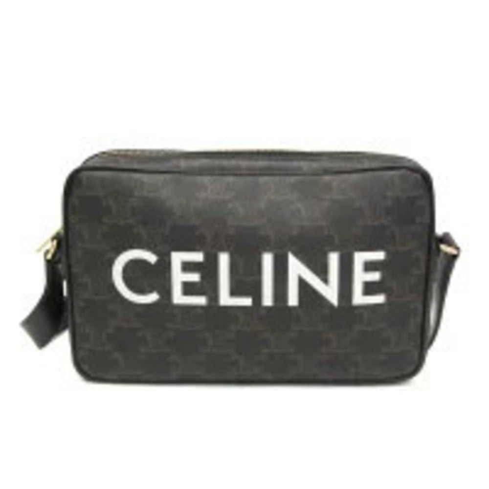 Celine Triomphe Horizontal Messenger Bag Canvas Leather Shoulder Black Brown